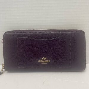 Coach Dark Purple Leather Accordion Wallet with Gold Logo